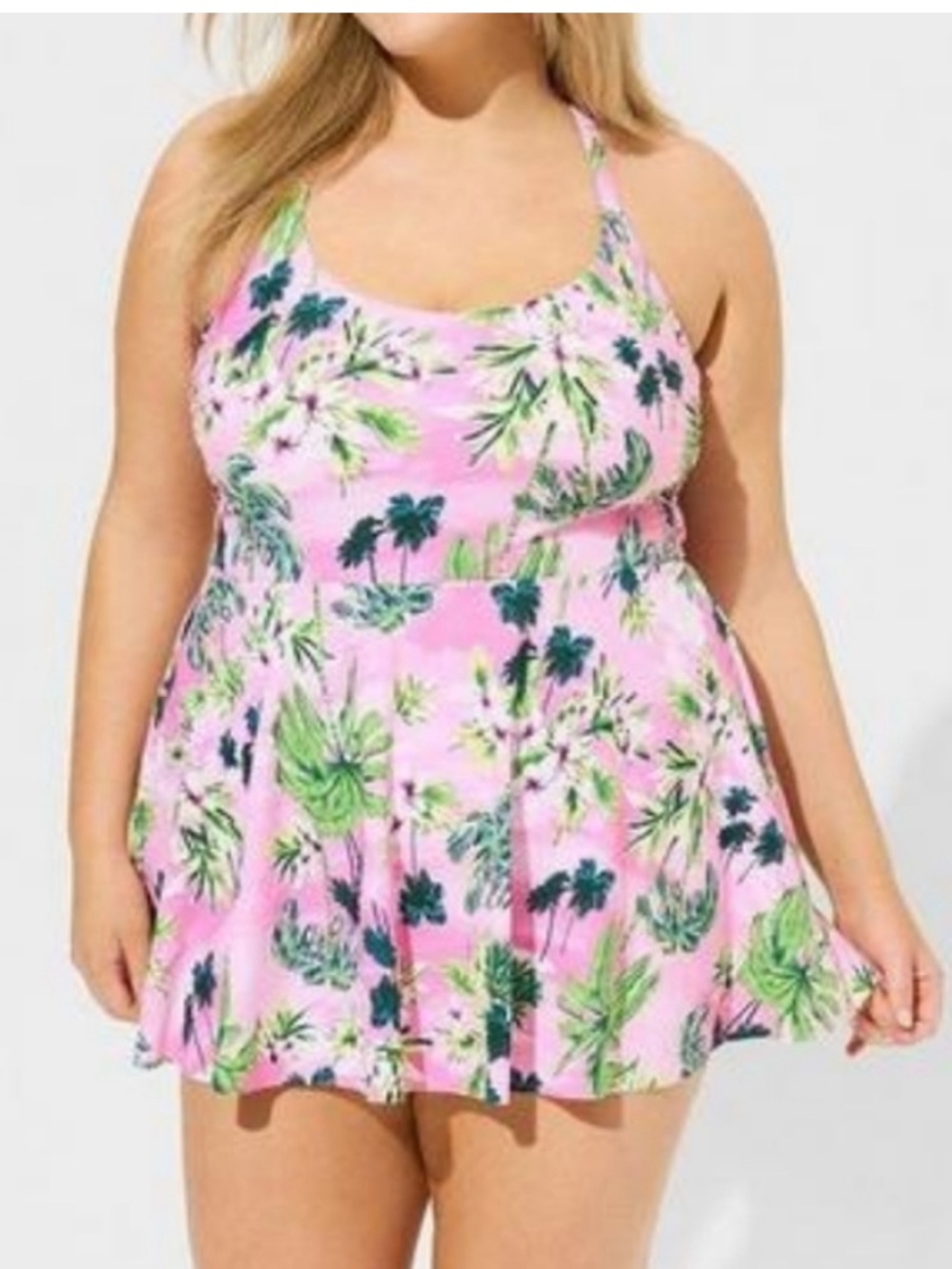 Torrid pink tropical summer print one piece swimsuit with skirt